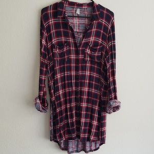 Long Sleeve Plaid Button Up Top